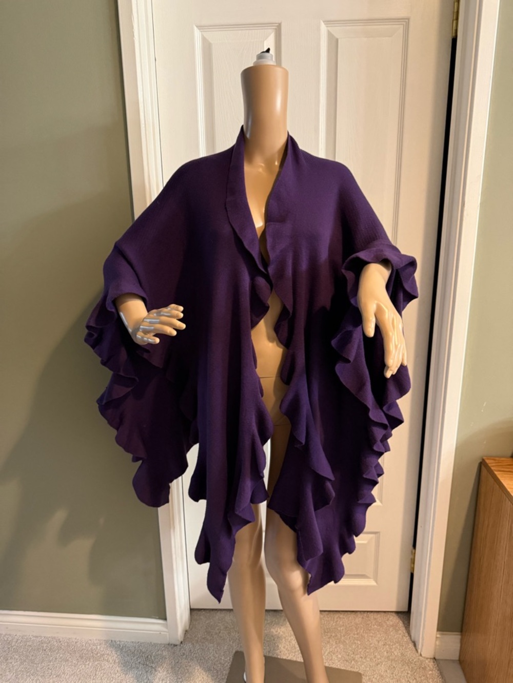 Coldwater Creek Knit Shawl Solid Purple One Size Ruffle Open Sweater Bohemian